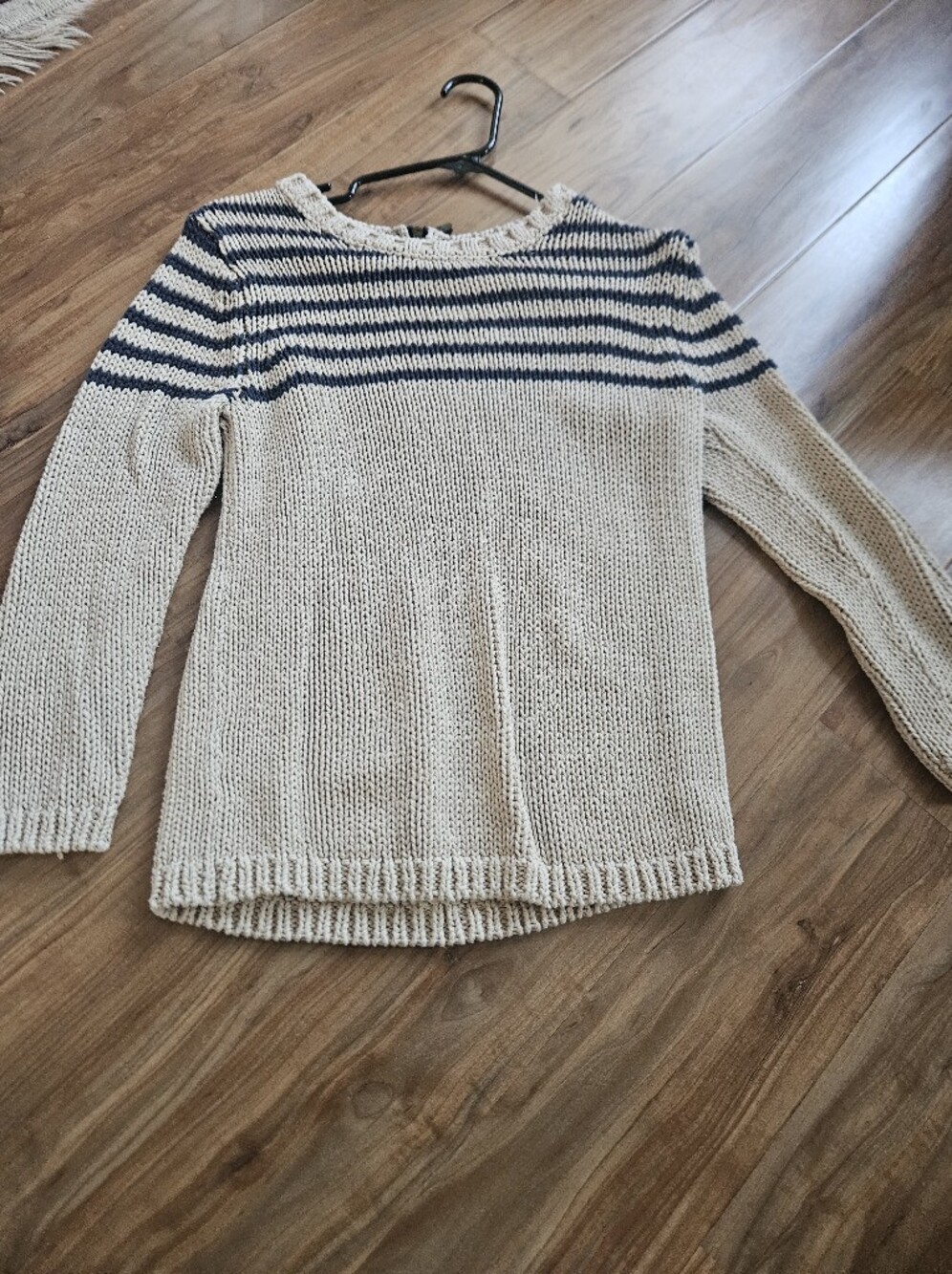 LOFT Cream Sweater with Navy Striped Yoke Size M